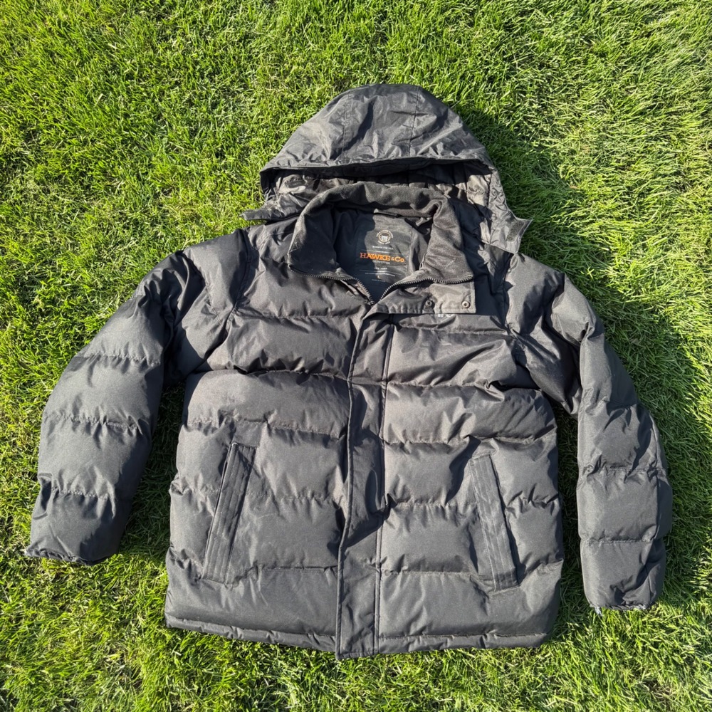 Hawke & Co Outfitter Mens Black Puffer Jacket Detachable Hood Parka Coat Large